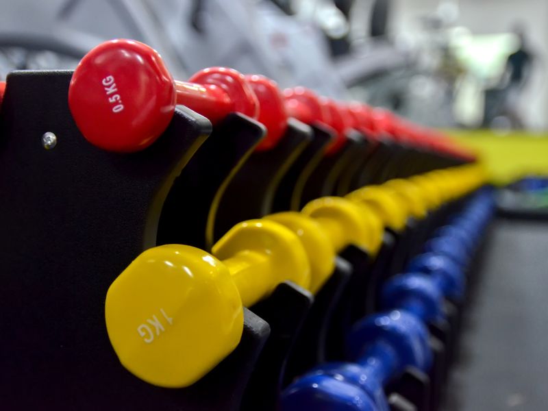 Rack of dumbbells for conditioning circuits