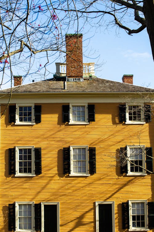 Free Yellow Federal Style House  Stock Photo