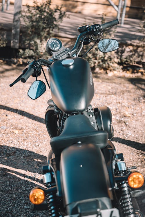 Back View Shor of Black Harley Davidson Motorcycle