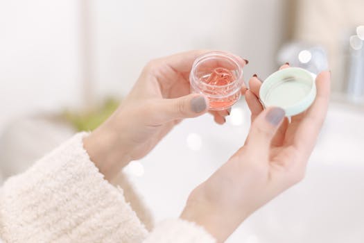 Close-up of a woman applying moisturizer from a container, showcasing soft hands and gentle care.