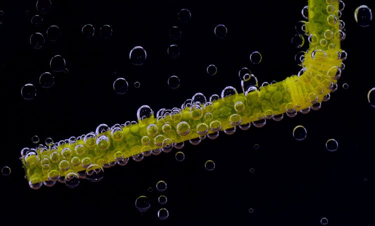 Green Drinking Straw Surrounded By Bubbles