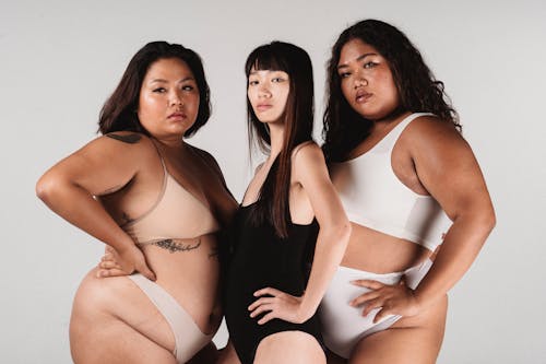 Asian models with different body types in studio