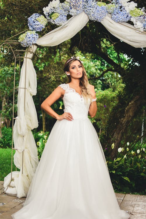 A Beautiful Bride in an Elegant Wedding Gown