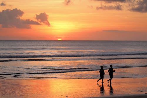 Foto profissional grátis de andando, beira-mar, cair da noite