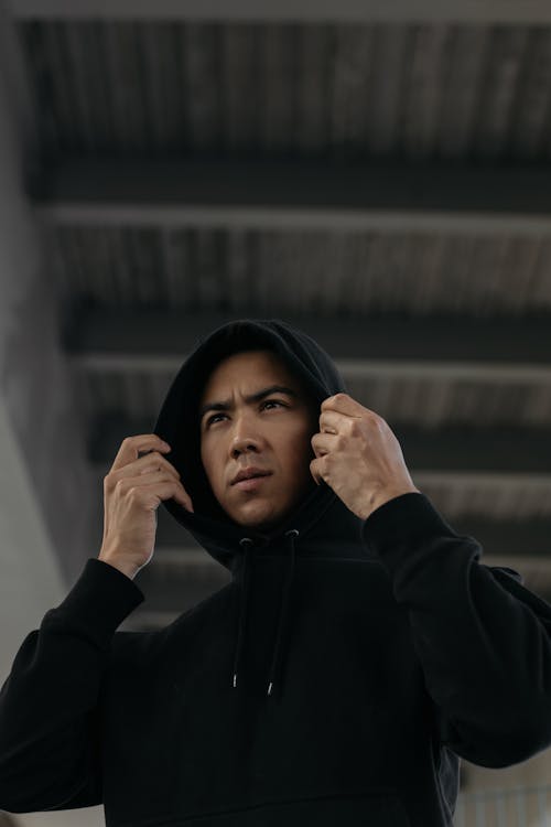 A Man Wearing a Black Hoodie Jacket