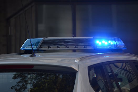 Photo by Pixabay Close-up of a police car's flashing blue lights in an urban environment.