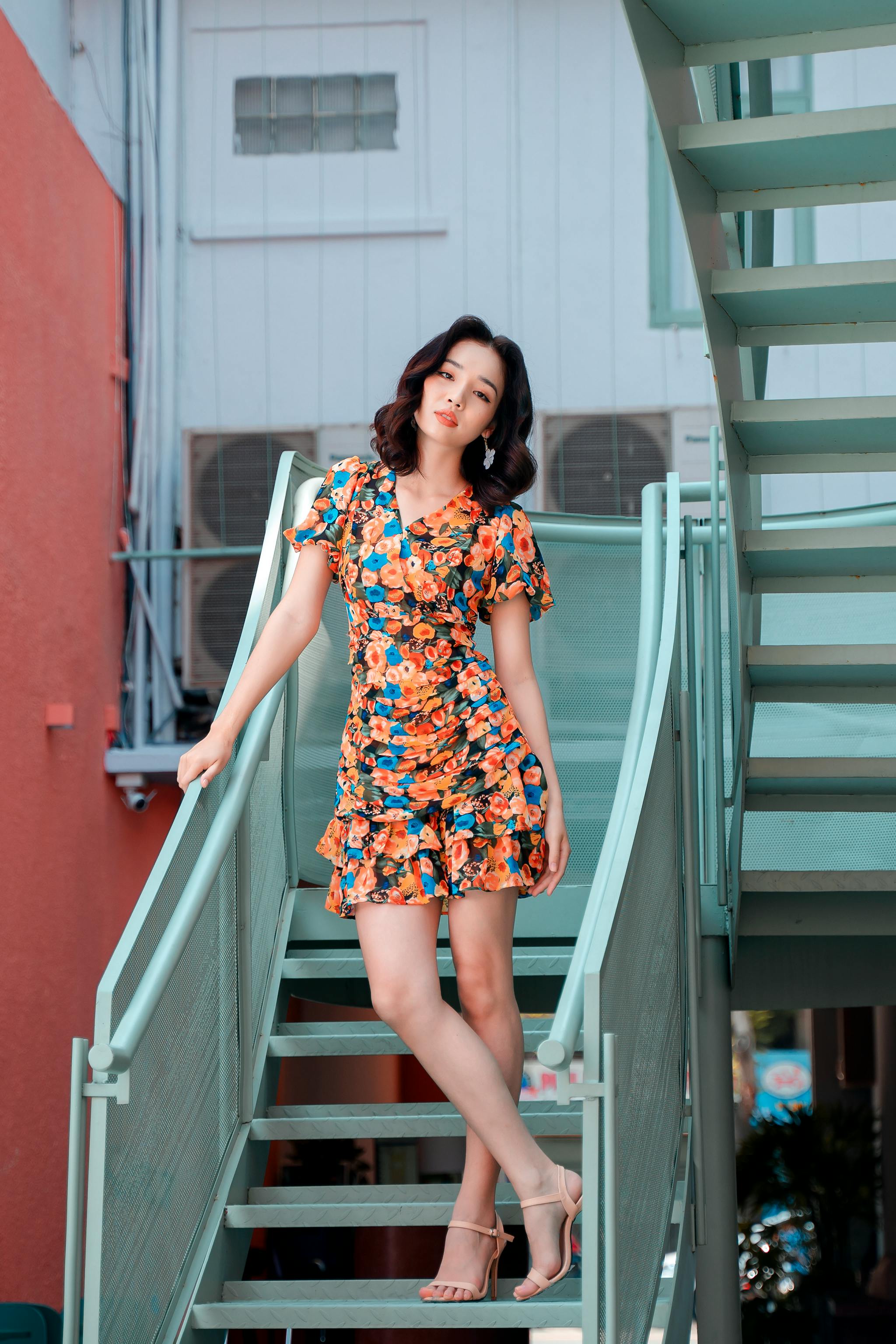knee length dresses for ladies Floral Brocade Open Front Mini Cheongsam Chic Chinese Dress Black & Red / M main image 1