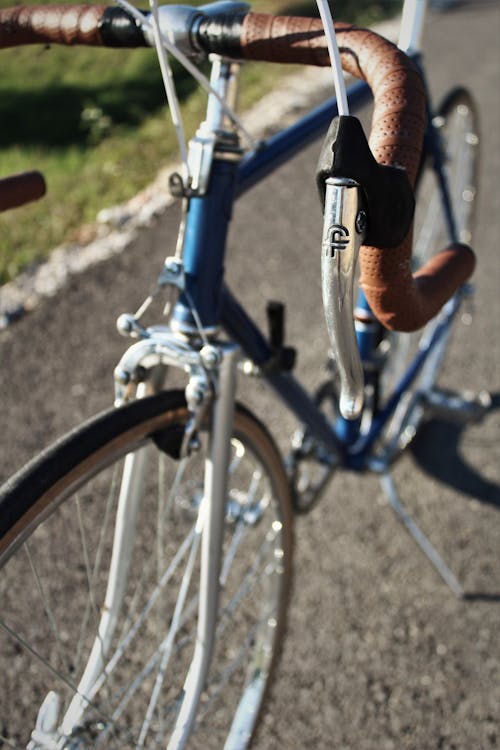 Close-Up Shot of a Blue Vintage Road Bike