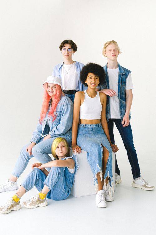 Free Full body of multiethnic models in trendy casual clothes representing modern fashion in studio Stock Photo