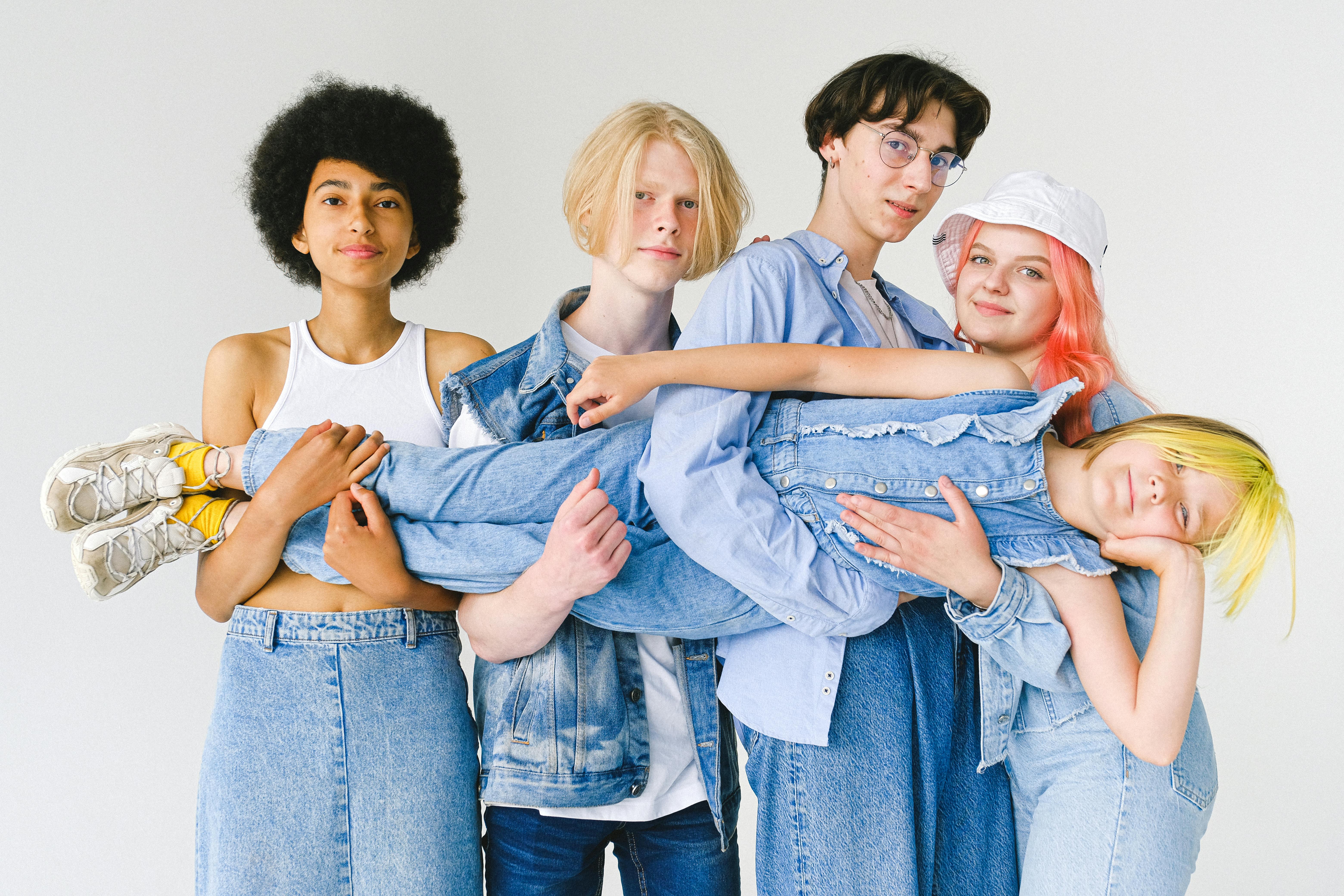 group of diverse teenager friends looking at camera