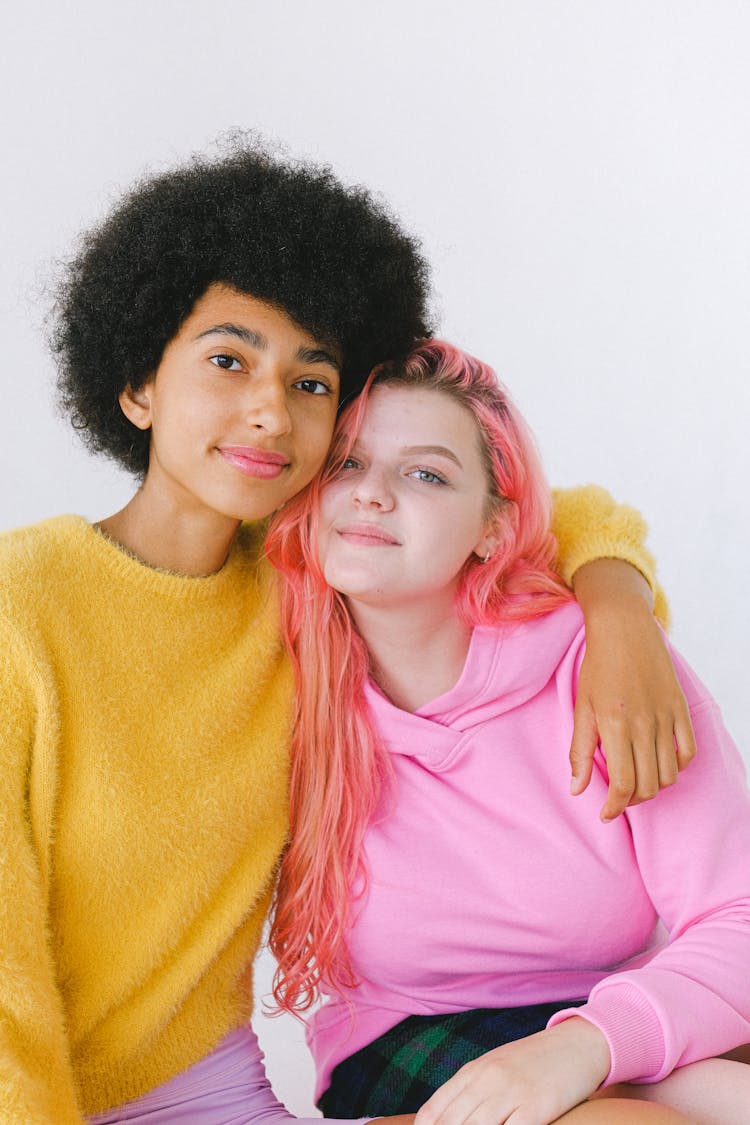 Multiracial Happy Ethnic Teen Friends In Trendy Casual Outfit