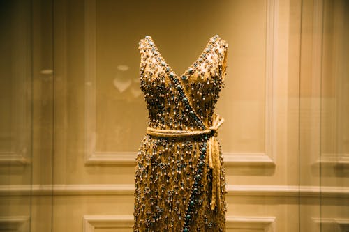 Elegant vintage dress decorated with precious stones