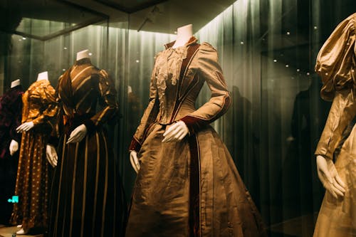 Showcase with collection of aged style costumes