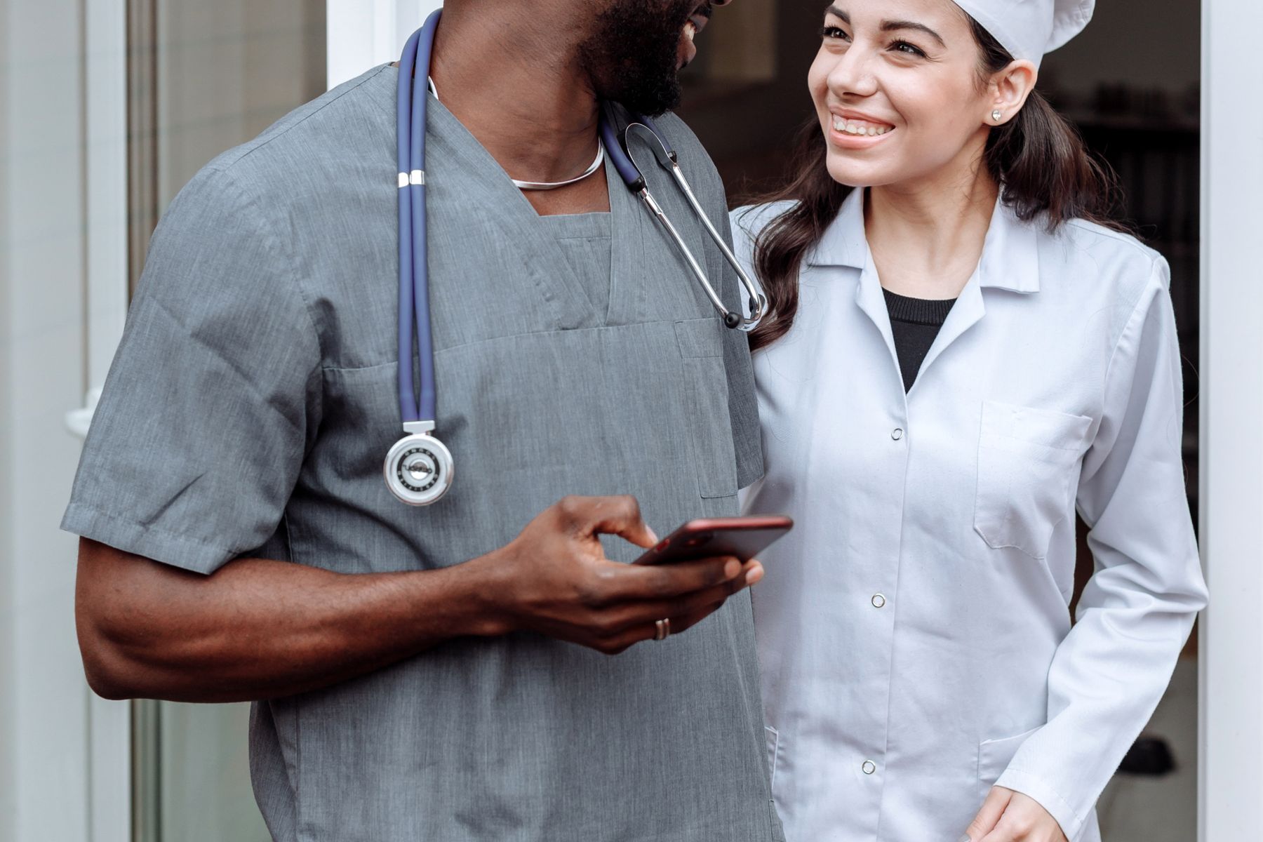 Medical professionals standing together in a modern healthcare practice