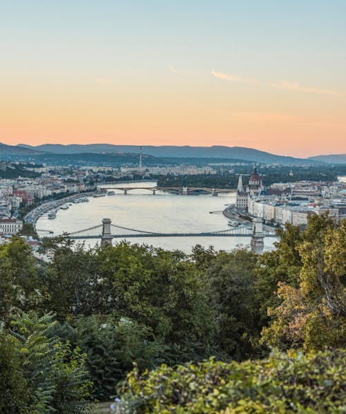 Free A Scenic View of the City and the Danube River Stock Photo