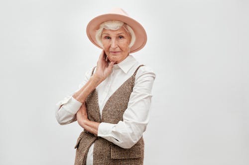 A Stylish Elderly Woman Wearing a Hat