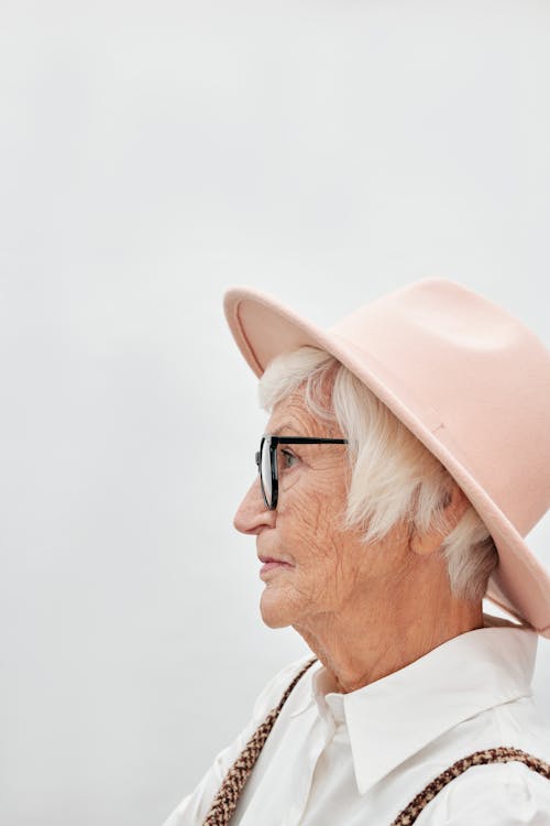 A Stylish Elderly Woman Wearing a Hat
