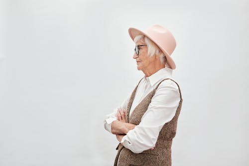 A Fashionable Elderly Woman Wearing a Hat