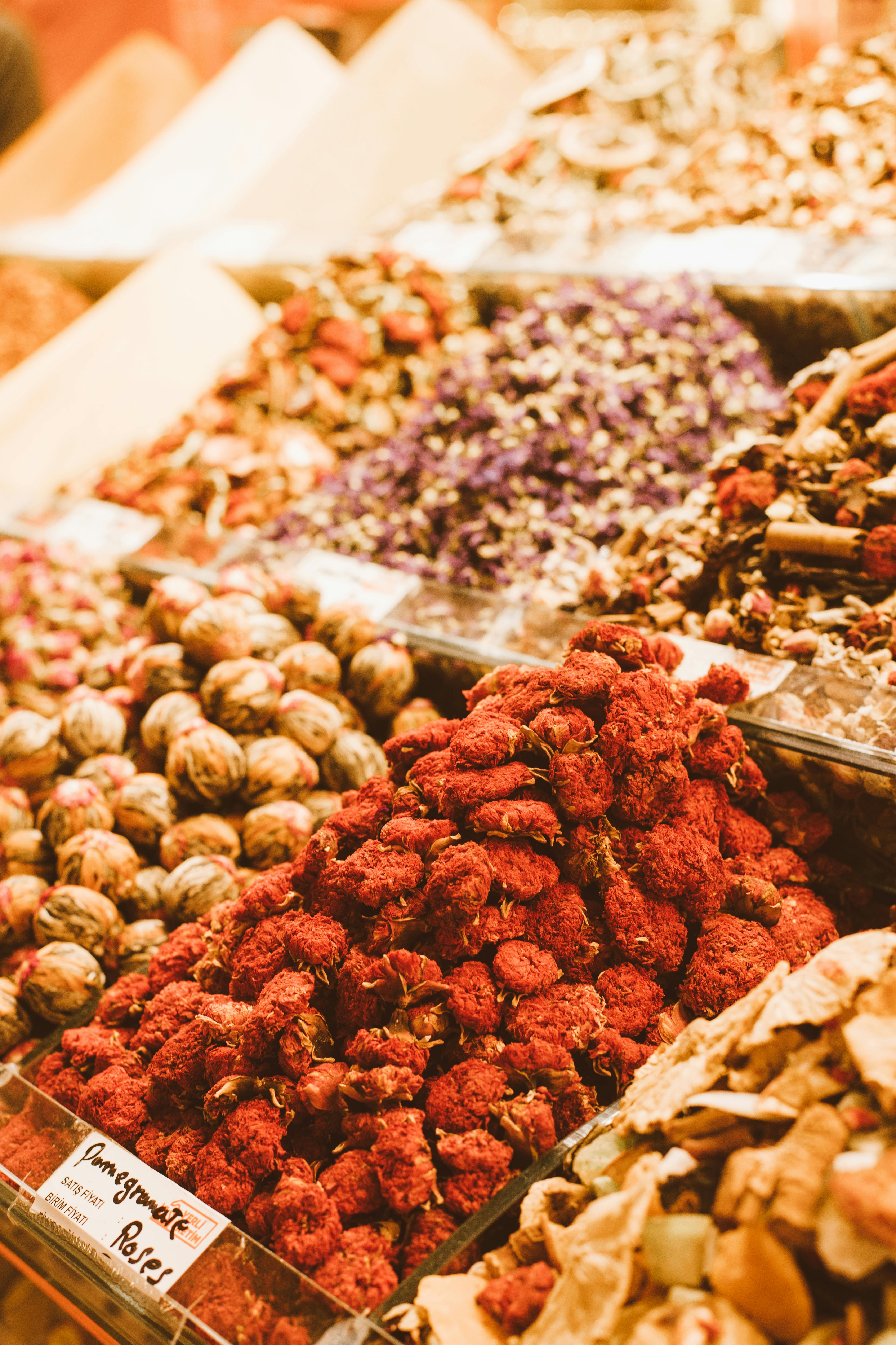 dried fruits on market stall