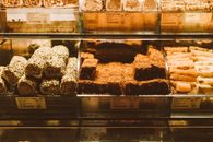 Chocolate Cake on Clear Glass Display Counter