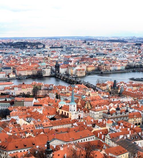 Aerial View of Prague on the Banks of the Vltava River