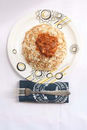 Smoky jollof rice plated