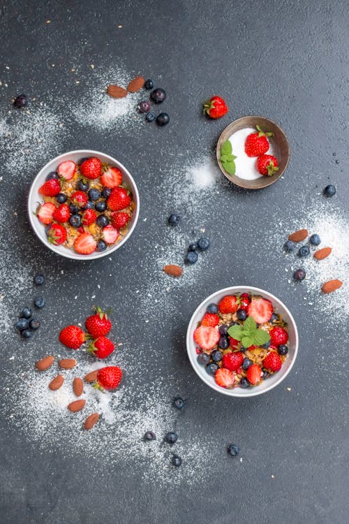 Strawberry on White Ceramic Bowls