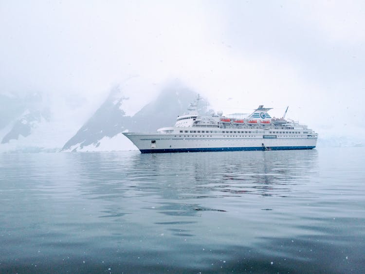 White Cruise Ship On Sea