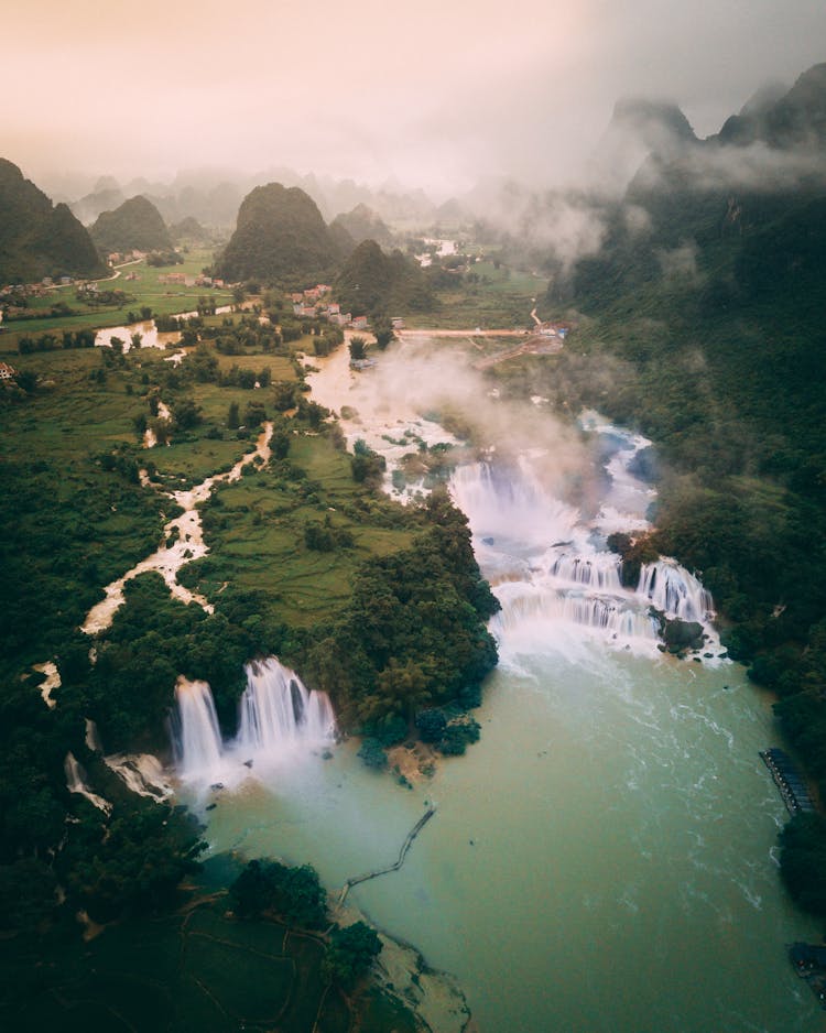 Aerial View Of The Ban Gioc Detian Falls