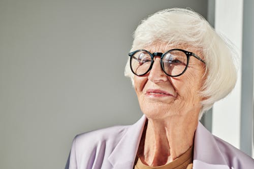 Elderly Woman Wearing Black Framed Eyeglasses