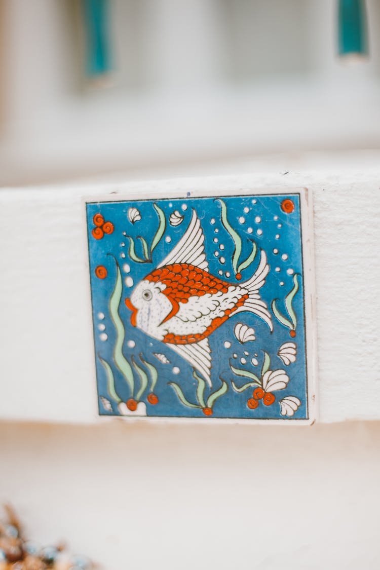 Ceramic Tile With A Fish Illustration