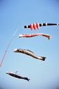 Waving flags against blue sky