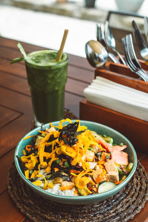 Food on a Blue Ceramic Plate