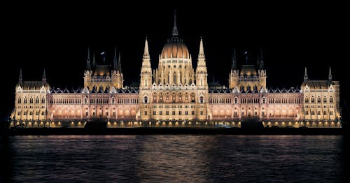 Vista Do Edifício Do Parlamento Húngaro Durante A Noite