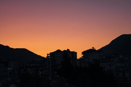 シルエット, 夕空, 山岳の無料の写真素材
