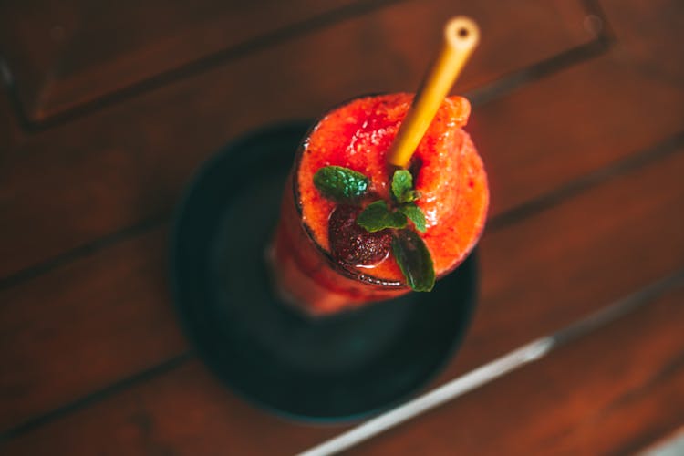 Strawberry Smoothie On A Glass Cup