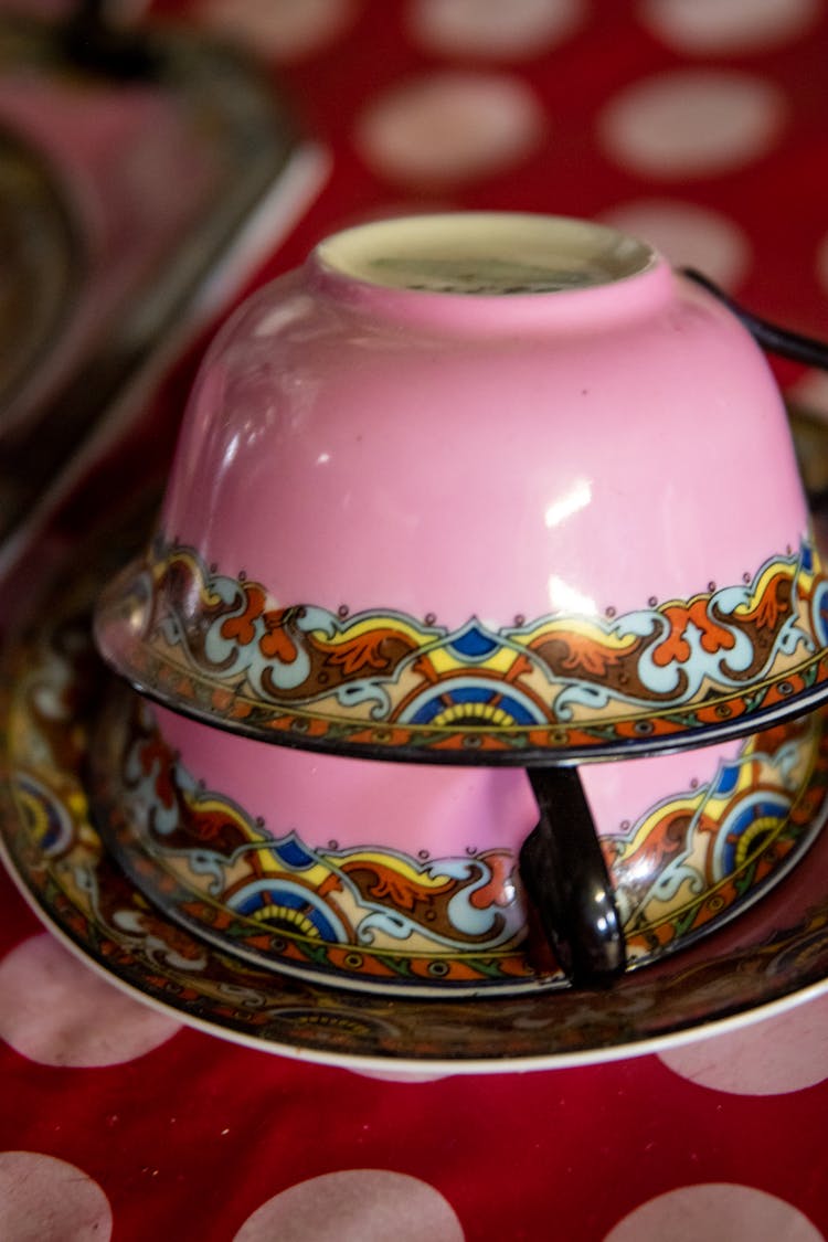 Pink Teacups Stacked Upside Down