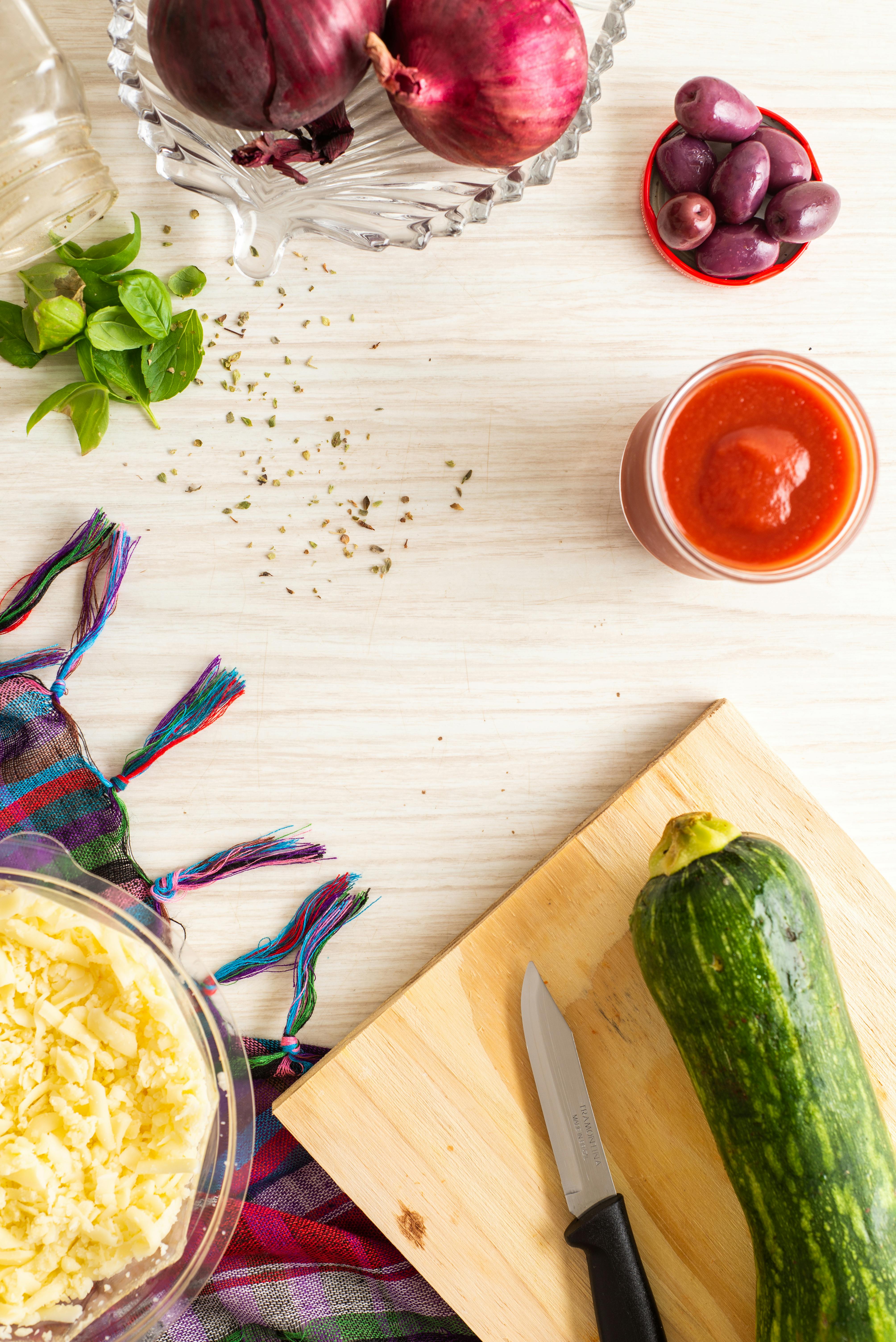 raw ingredients and a knife