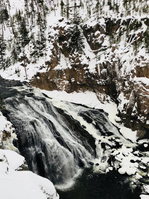 A River in Snow Covered Mountain Valley