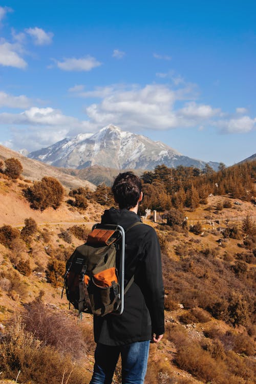 Man in Black Jacket Carrying a Backpack 