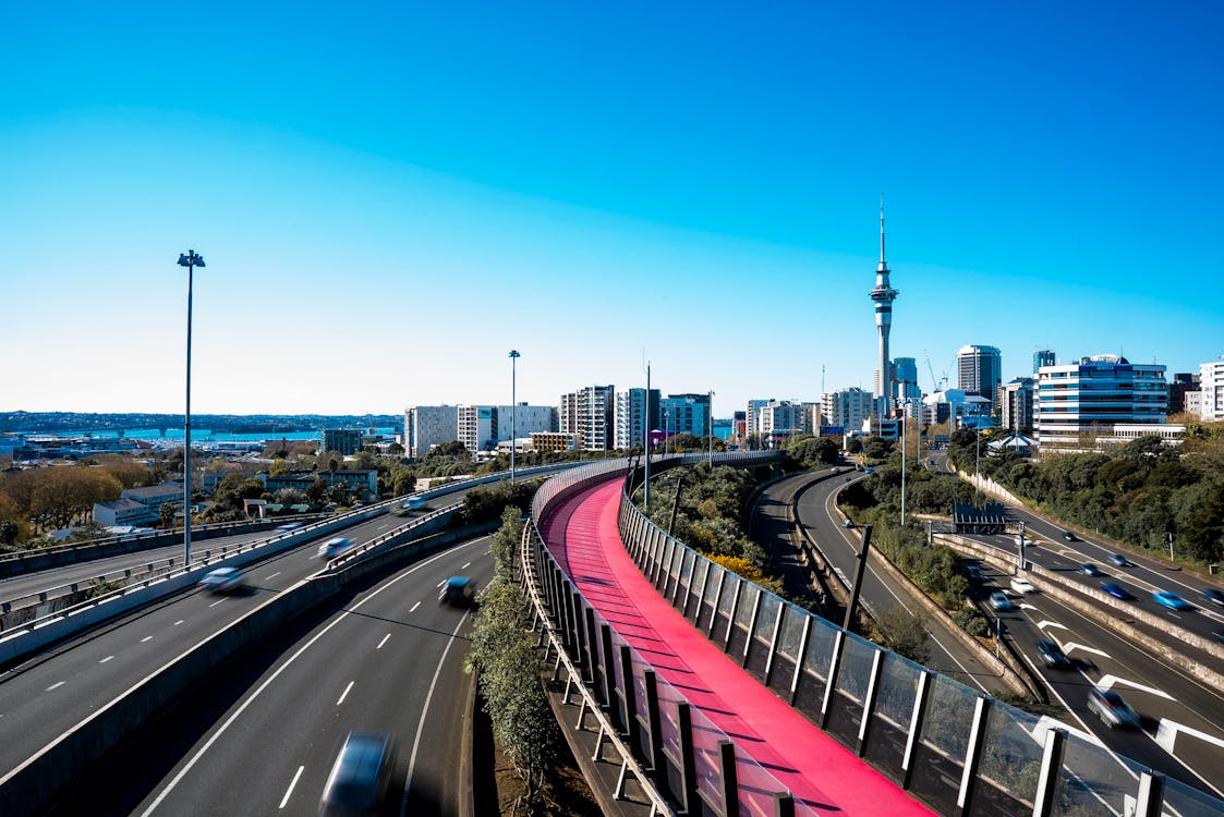 Free The Lightpath in the Middle of the Freeway in Auckland Stock Photo