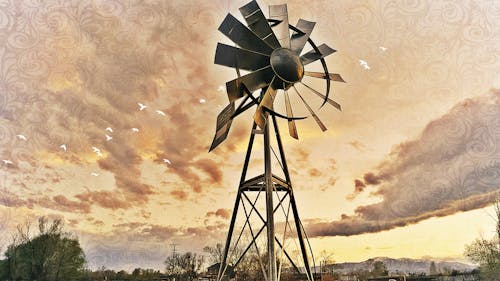 ゴールデン, 日没, 風車の無料の写真素材