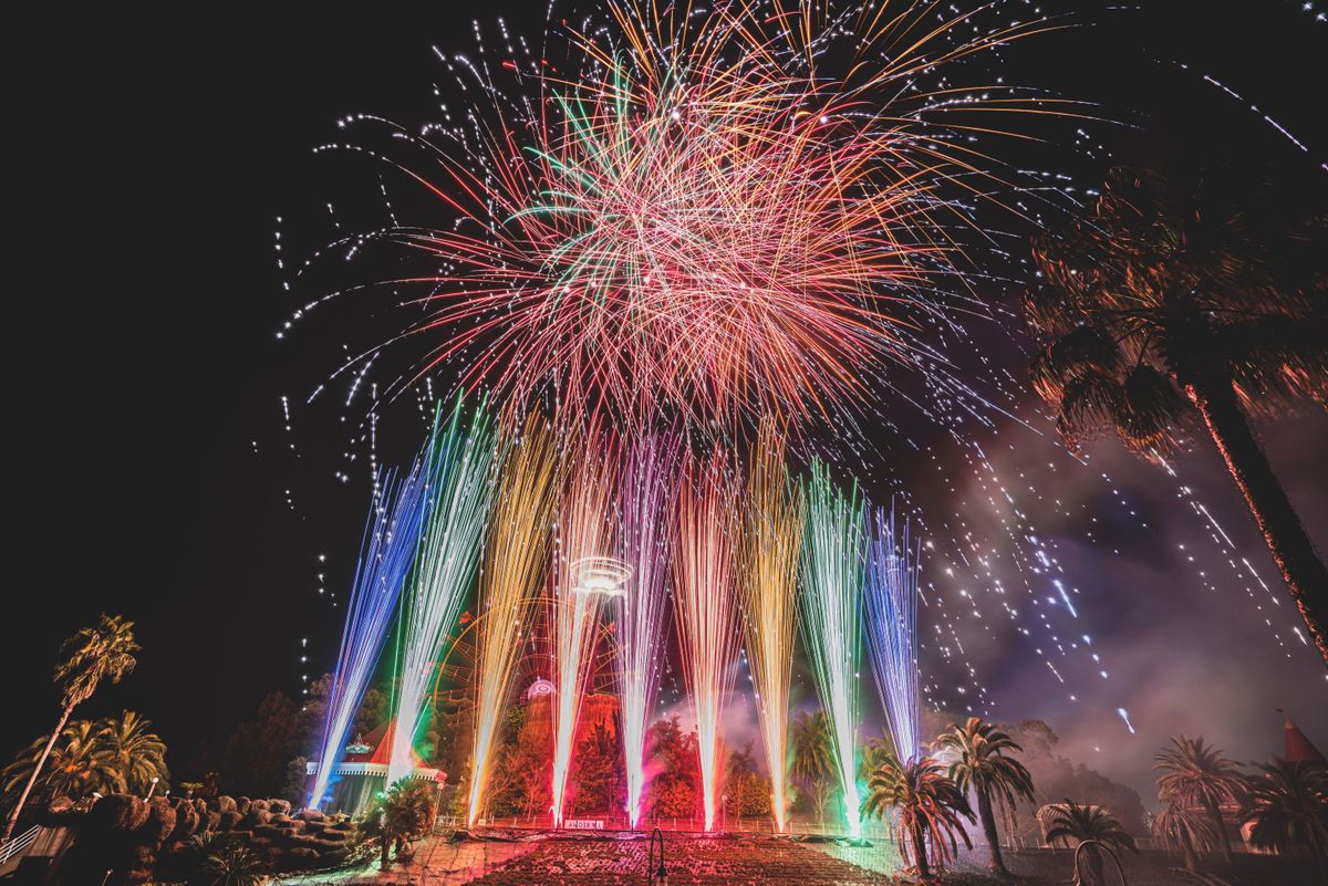 New Year's scavenger hunt outdoor night activity with fireworks