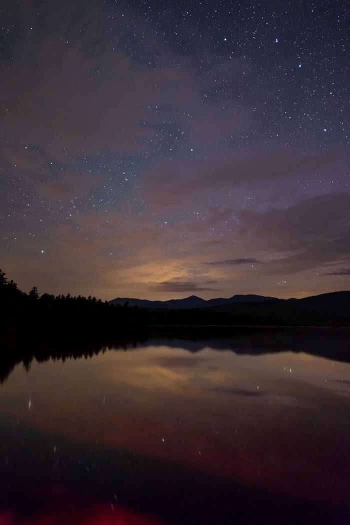 A dark lake reflecting the night sky