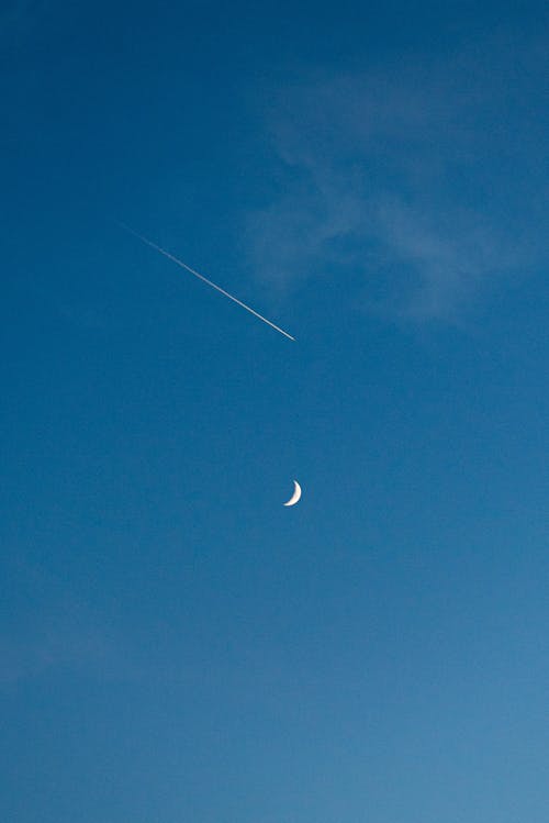 Gratis arkivbilde med blå himmel, halvmåne, jetfly