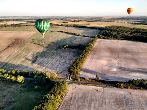 Hot Air Balloons Flying over the Field