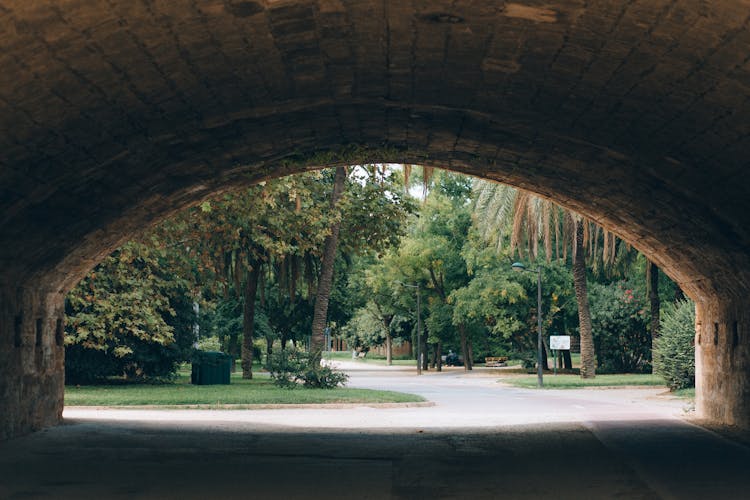 Concrete Arched Alley On A Park