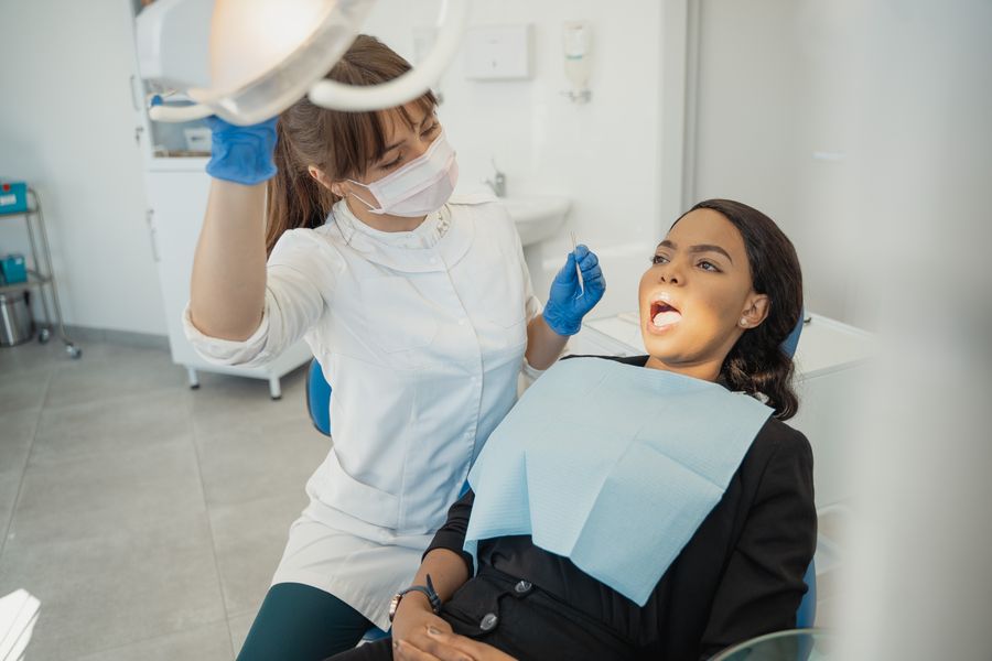 Dental examination in a bright modern treatment room