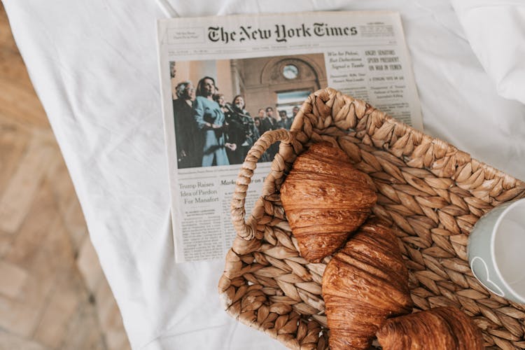 Overhead Shot Of Croissants In A Basket