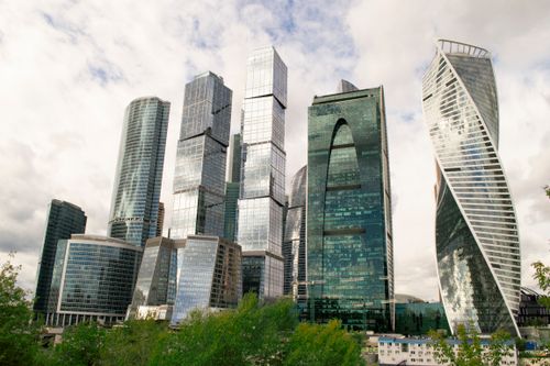 Free A view of the modern skyscrapers and high rises in Moscow, Russia's business district. Stock Photo